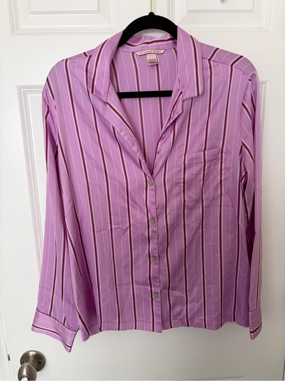 Victoria's Secret Pink Lavender Striped Button-Front Satin Pajama Top - Large